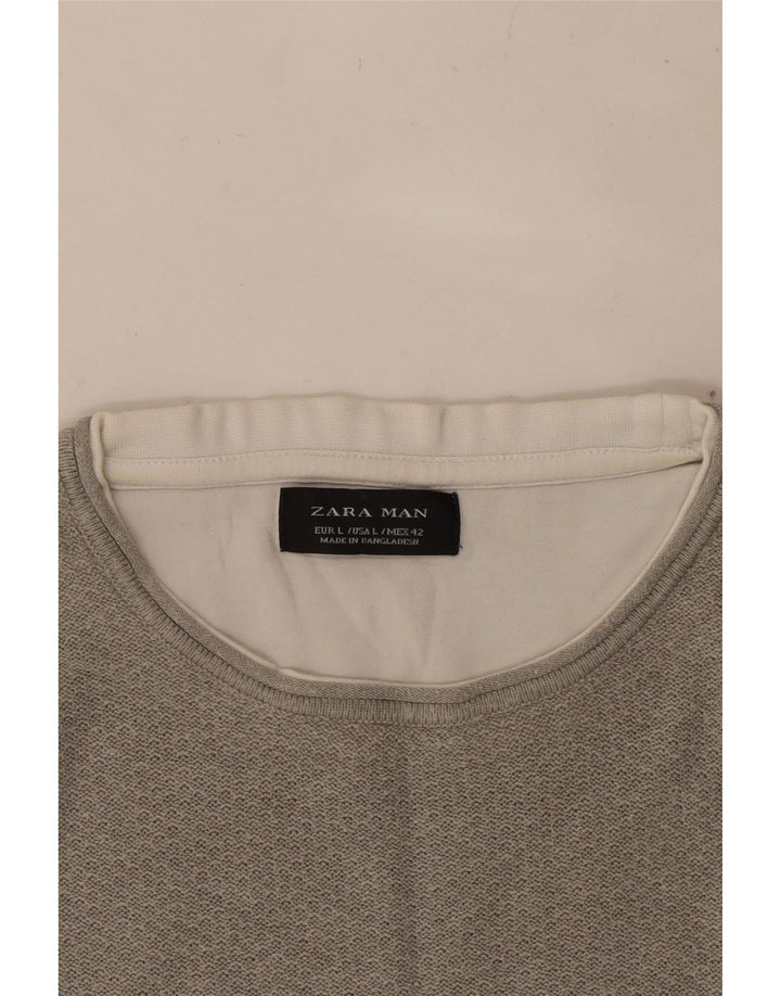 ZARA Hombre Camiseta Top Grande Gris