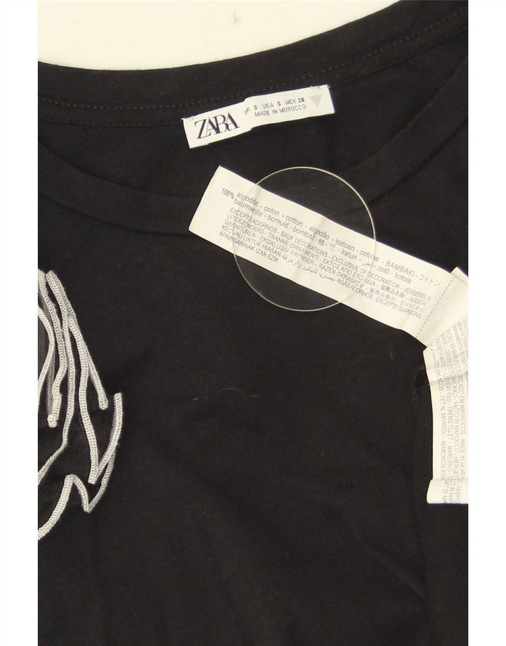 Zara Mujer Blusa Top Reino Unido 10 Pequeño Algodón Negro