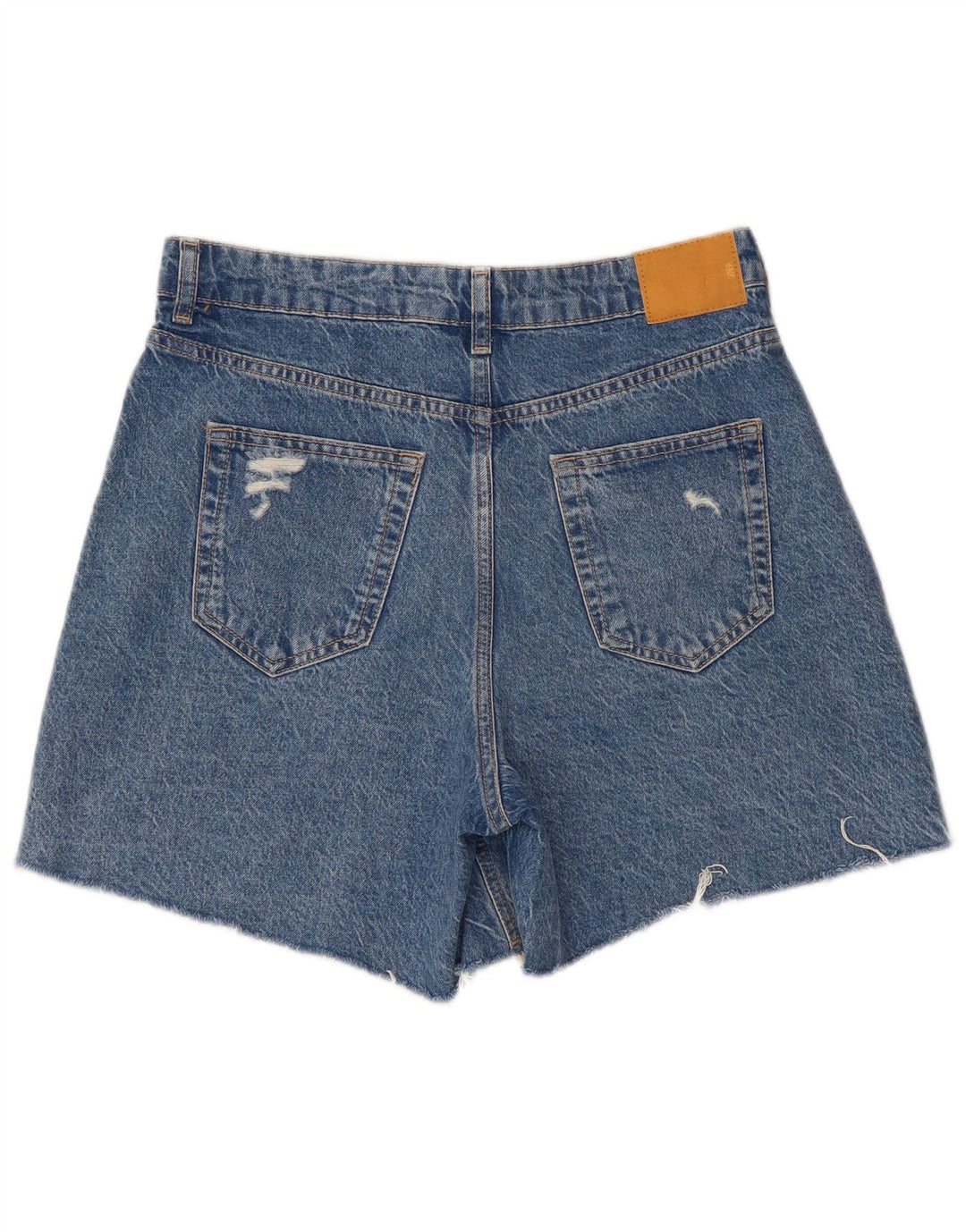 Zara Mujer Shorts Vaqueros Desgastados De Talle Alto W30 Azul Medio