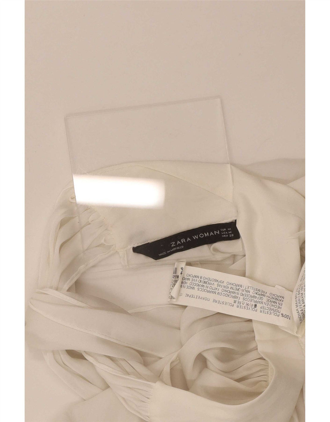 Zara Mujer Blusa Manga Larga Top UK 42 Medio Blanco Poliéster