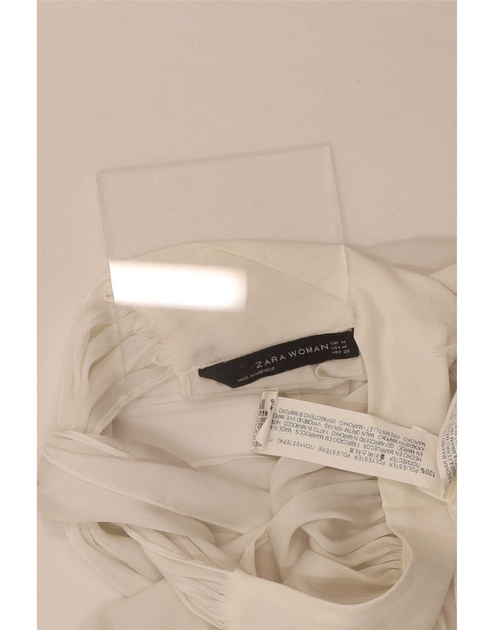 Zara Mujer Blusa Manga Larga Top UK 42 Medio Blanco Poliéster