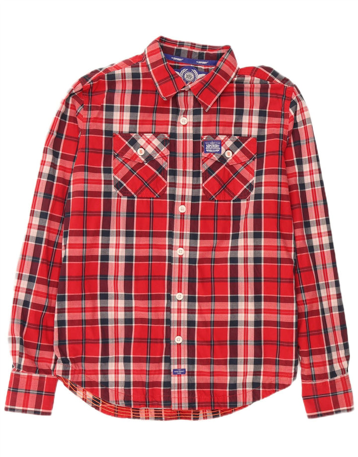 Camisa Superdry Hombre XL Algodón A Cuadros Rojo