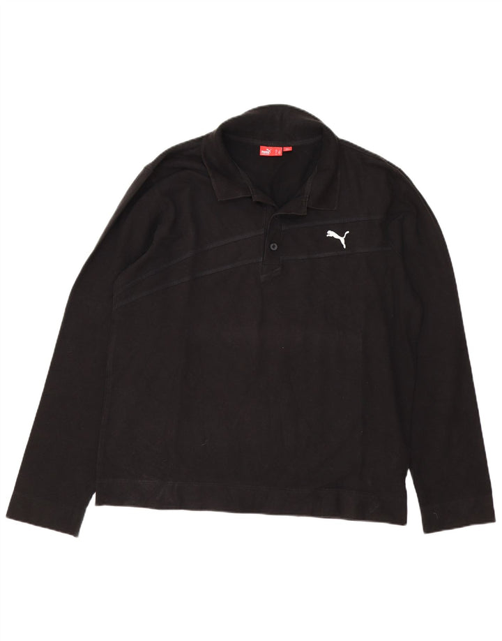 Puma Polo de manga larga para hombre, talla grande, algodón negro