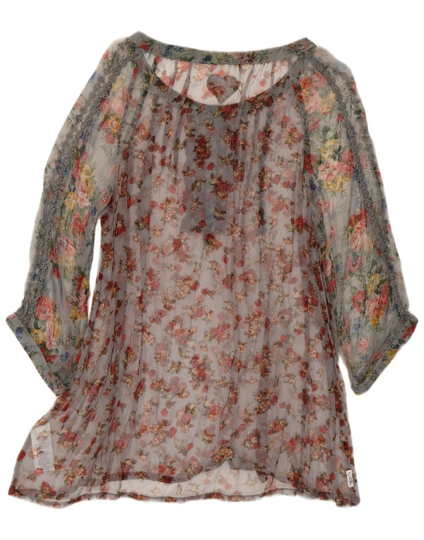 Vintage mujeres ver a través de túnica top Reino Unido 16 grande multicolor floral