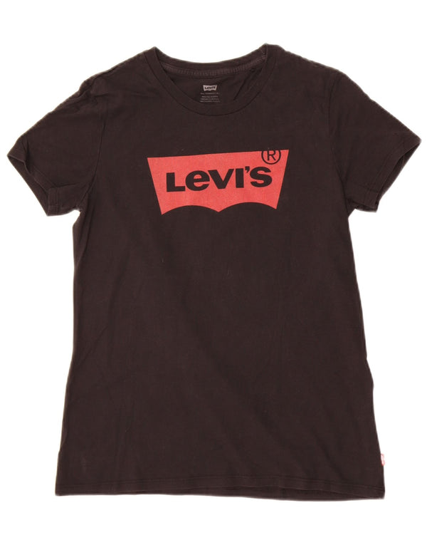Levi's Camiseta gráfica para mujer Top UK 10 Small Black Cotton