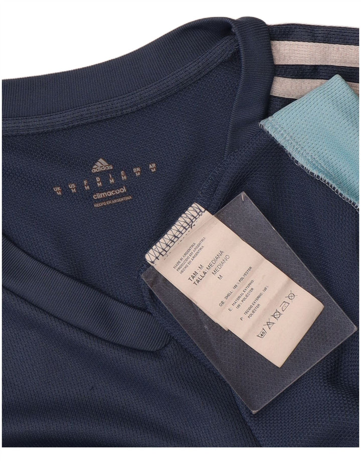 Adidas Hombre Climalite Camiseta Top Medio Azul Marino Colorblock Poliéster