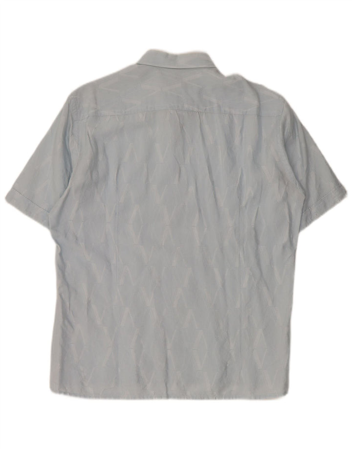Versace Camisa Manga Corta Hombre Talla 40 15 3/4 Medio Azul Geométrico