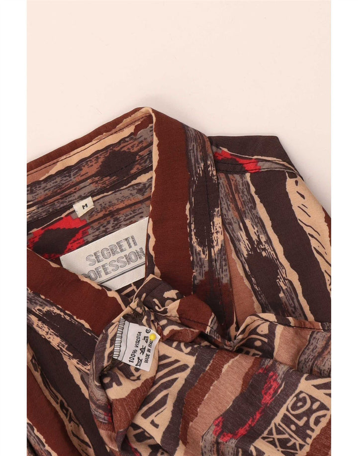 Camisa vintage para hombre con estampado abstracto de viscosa marrón medio