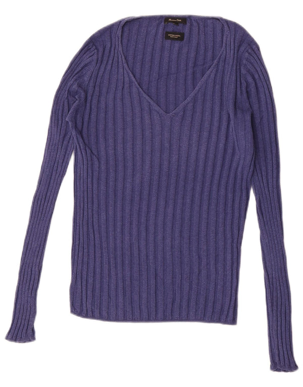 Massimo Dutti Jersey con Cuello en V para Mujer UK 40 Small Algodón Morado