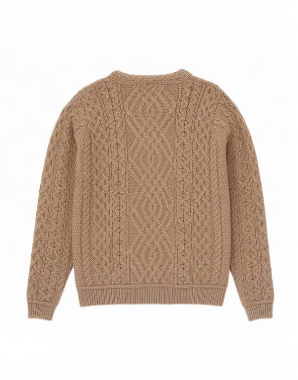 Aran Sweater Market Jersey con Cuello Barco para Mujer UK 10 Small Beige Lana