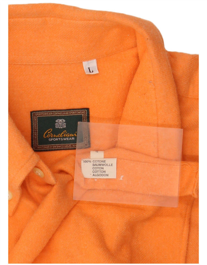 CORNELIANI Camisa de franela para hombre Grande Algodón naranja