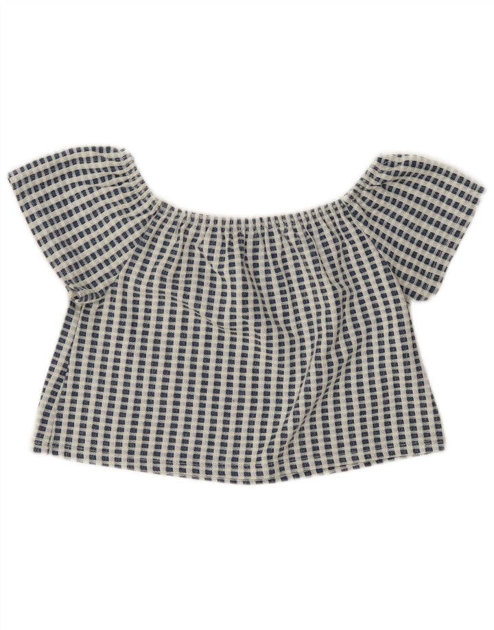 Zara Mujer Trafaluc Crop Top UK 10 Small Azul Cuadros Poliéster