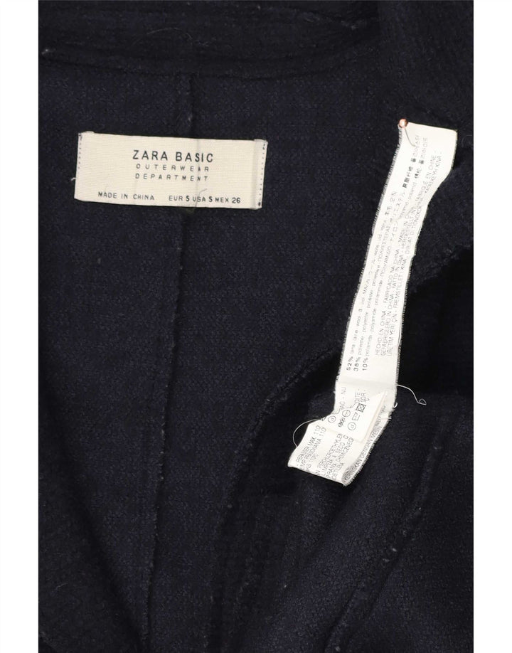 Zara Mujer Abrigo Extragrande UK 10 Small Lana Azul Marino