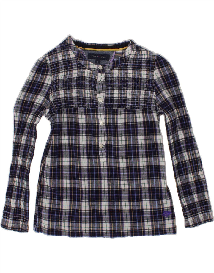 TOMMY HILFIGER Girls Pullover Shirt 4-5 Years Navy Blue Check Cotton Vintage Tommy Hilfiger and Second-Hand Tommy Hilfiger from Messina Hembry 