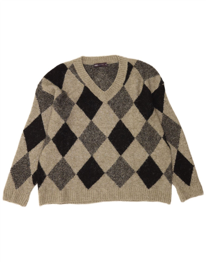 Marks & Spencer Jersey con Cuello en V para Hombre Caqui Medio Argyle/Diamante