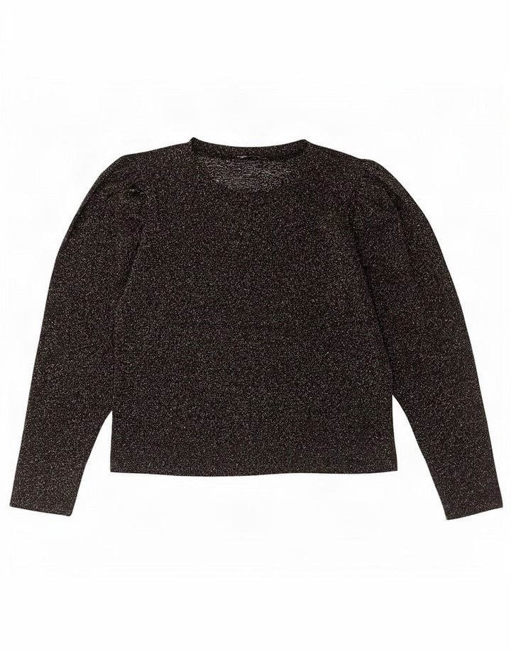 Zara Mujer Top Manga Larga UK 42 Mediano Negro