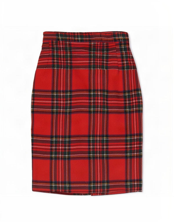 Falda lápiz vintage para mujer W26 cuadros rojos pequeños