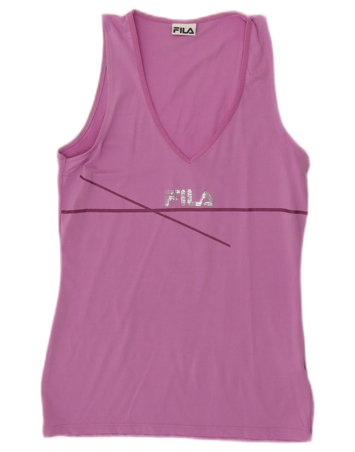 Fila Mujer Gráfico Chaleco Top Reino Unido 12 Mediano Rosa Nylon