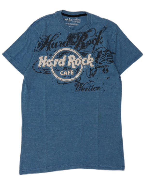 Hard Rock Cafe Camiseta estampada Venecia para hombre Top pequeño de algodón moteado azul