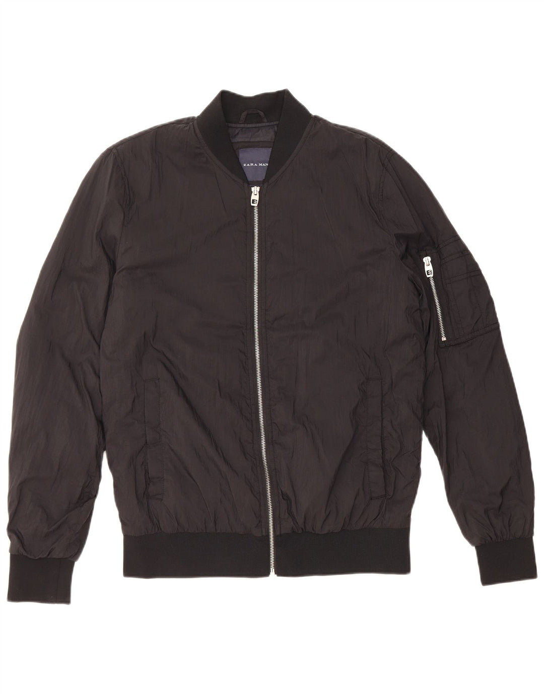 ZARA Chaqueta Bomber Hombre ES 38 Mediana Negro Poliéster