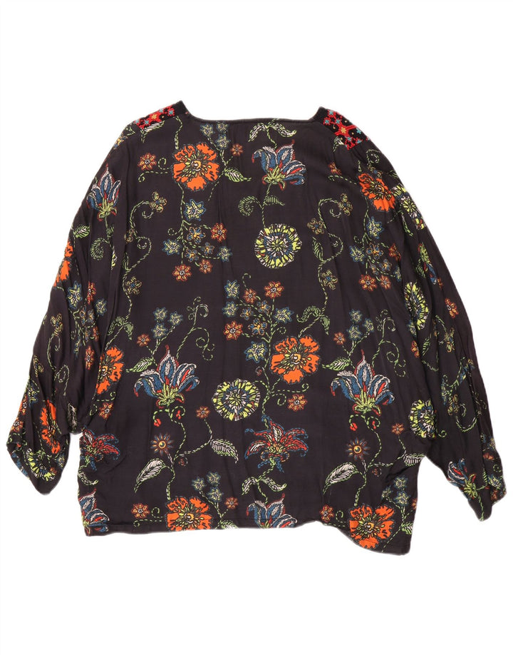 Desigual Mujer Túnica Top Reino Unido 12 Mediano Negro Floral
