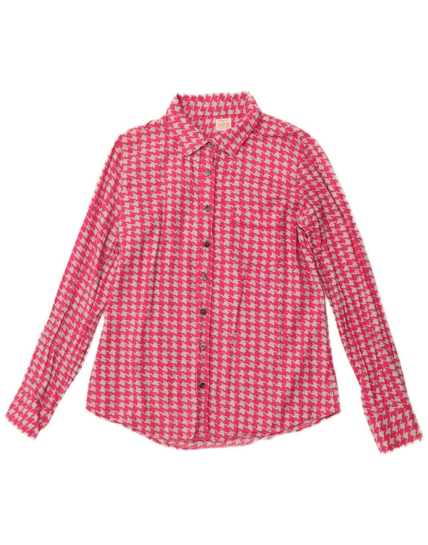 J. CREW Camisa de franela para mujer UK 10 Small Pink Houndstooth Cotton