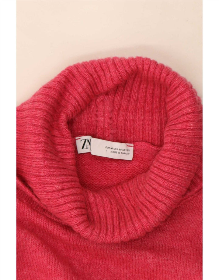 Zara Mujer Crop Oversize Roll Neck Jumper Sweater UK 40 Mediano Rosa