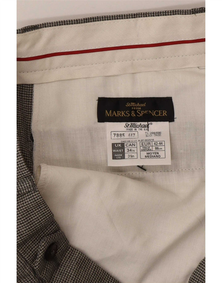 Marks & Spencer Pantalones informales con pinzas para hombre W34 L31 Lana de pata de gallo negra