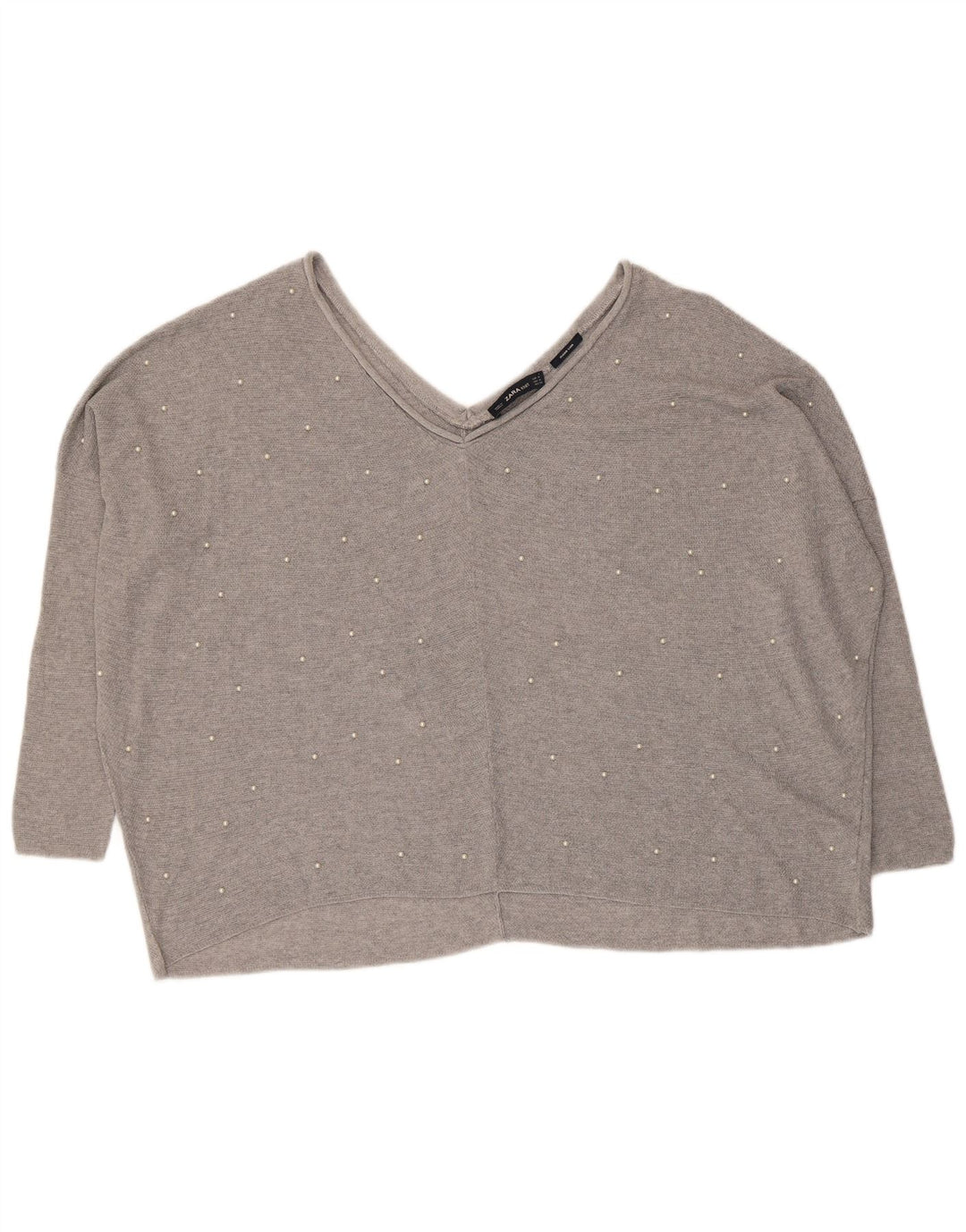 Zara Mujer Jersey Oversize con Cuello en V UK 44 Gris Medio