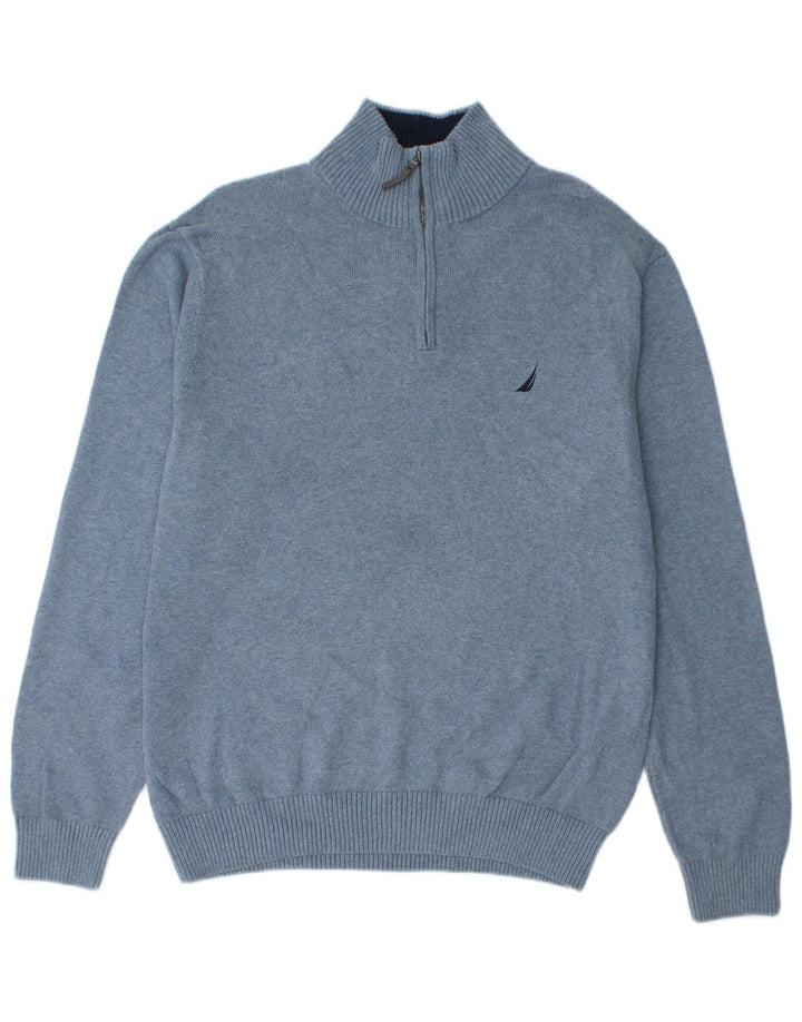 NAUTICA Jersey con cuello y cremallera para hombre, talla grande, algodón azul
