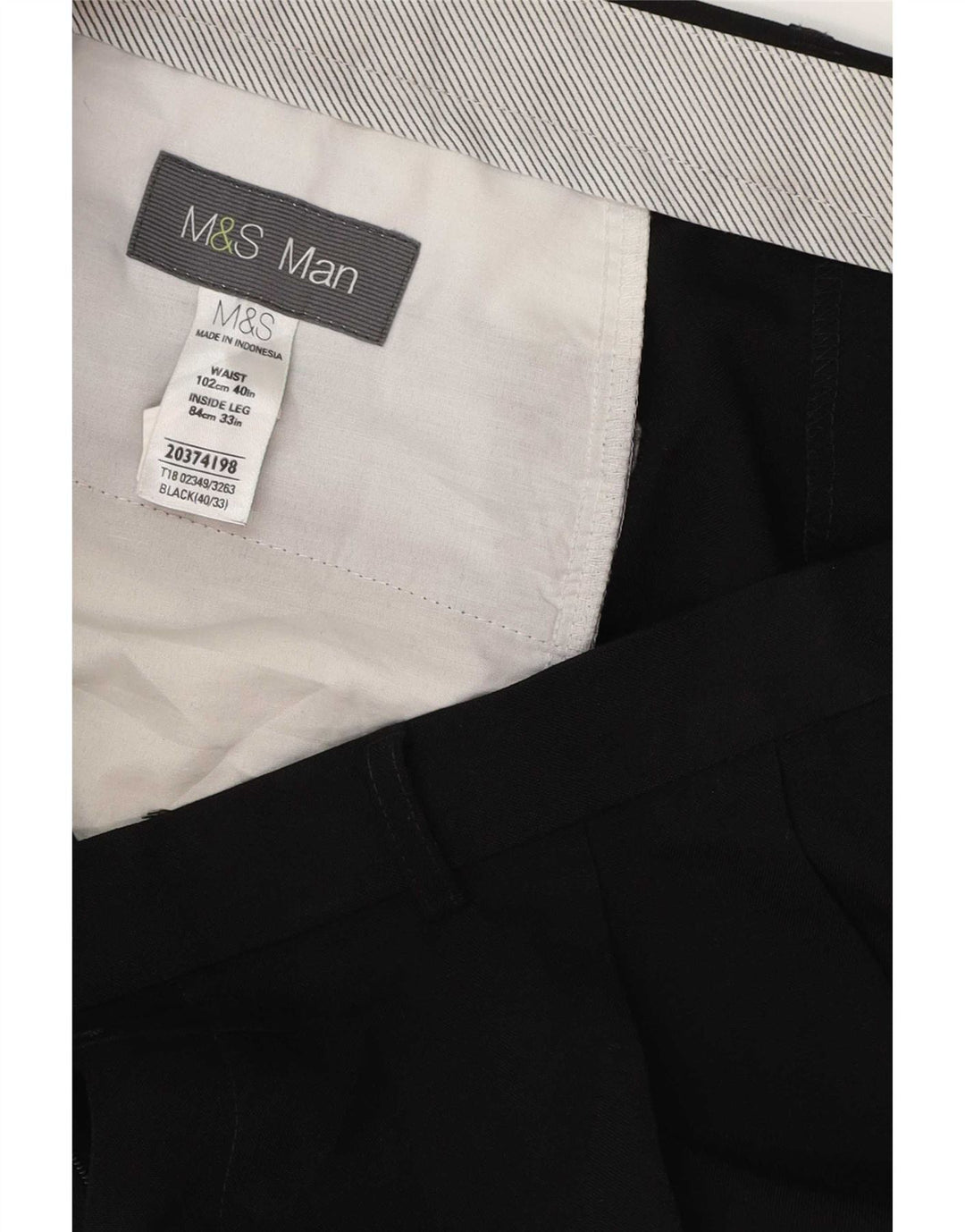 Marks & Spencer Pantalón de traje con pinzas para hombre W40 L33 Poliéster negro