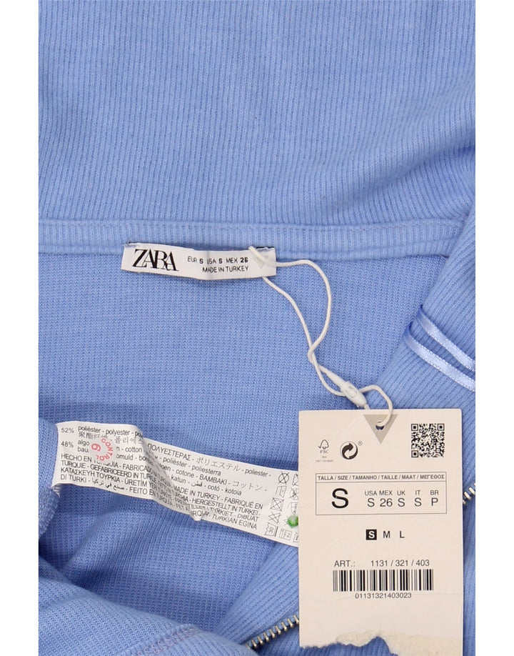 ZARA Jersey largo con cuello y cremallera para mujer UK 10 Small Poliéster azul