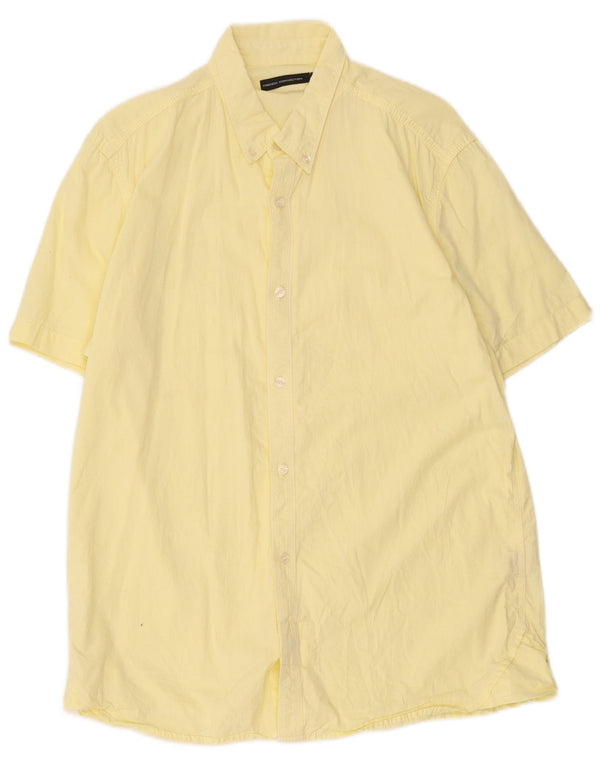 French Connection Camisa de manga corta para hombre de algodón amarillo grande