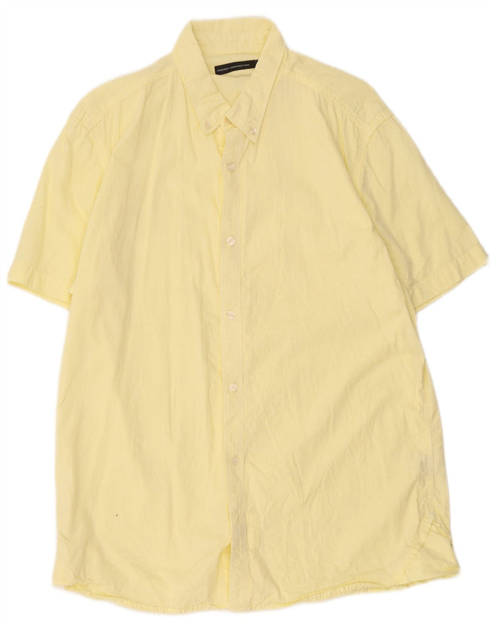 French Connection Camisa de manga corta para hombre de algodón amarillo grande