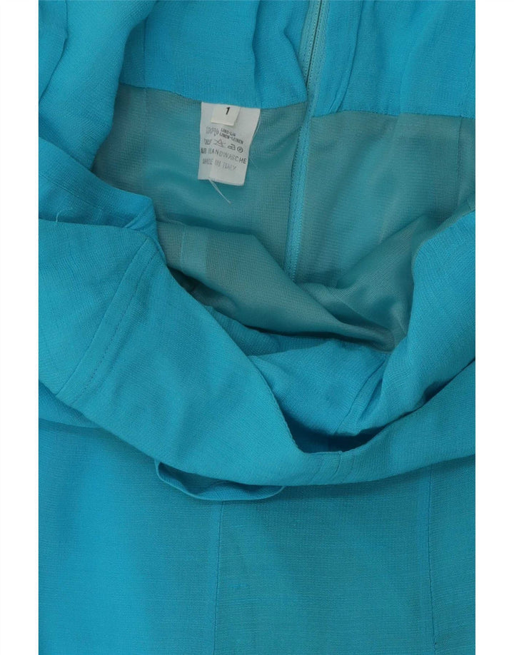 Vintage mujer sin mangas mono Reino Unido 12 lino azul medio