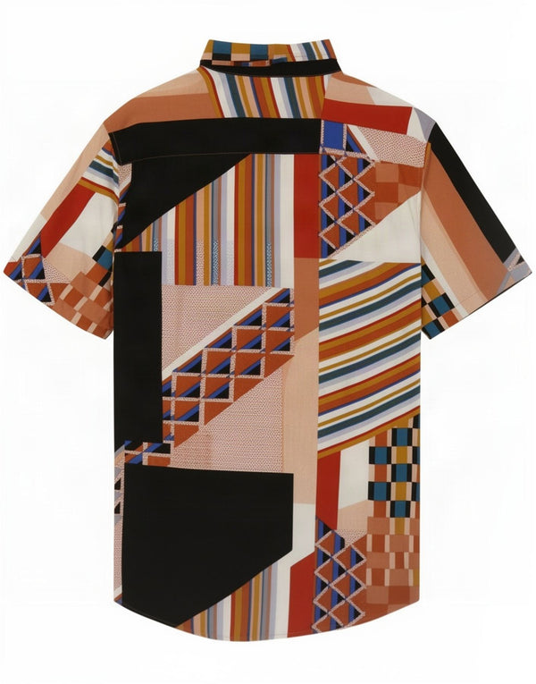 Camisa de manga corta para hombre de algodón y seda XL Viscosa geométrica multicolor