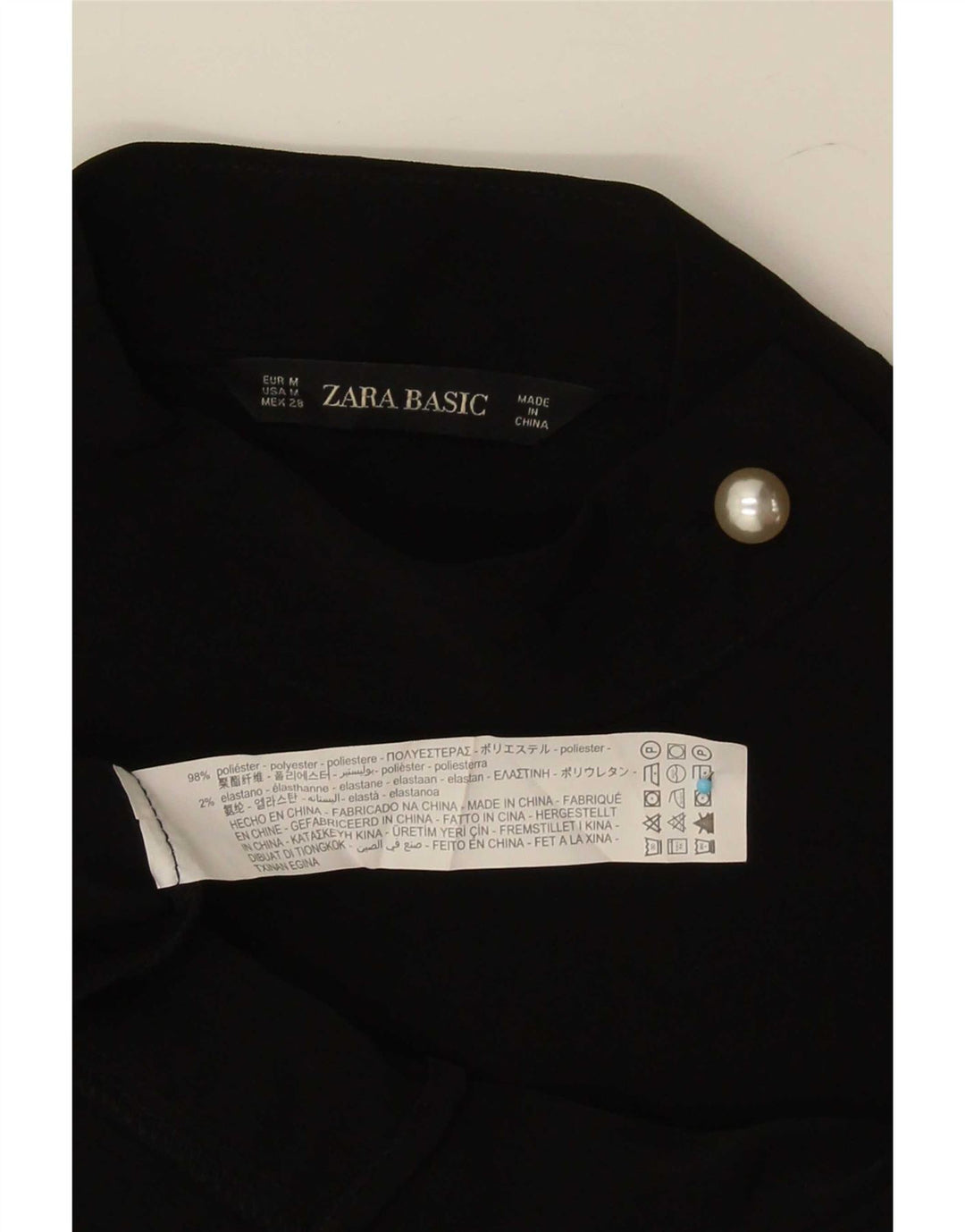 Zara Mujer Blusa Manga Larga Top UK 44 Medio Negro Poliéster