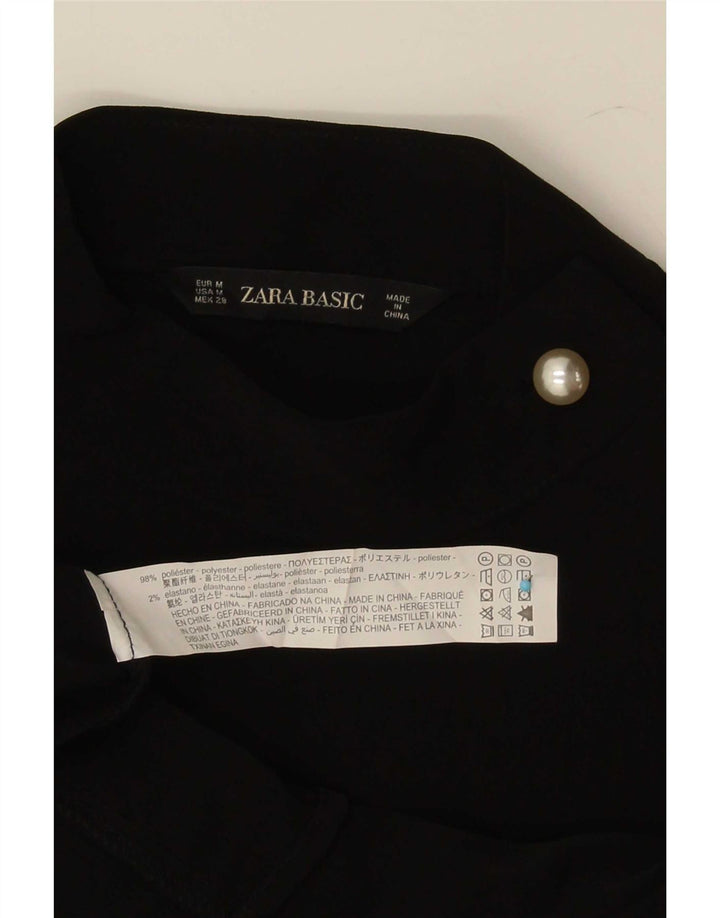 Zara Mujer Blusa Manga Larga Top UK 44 Medio Negro Poliéster