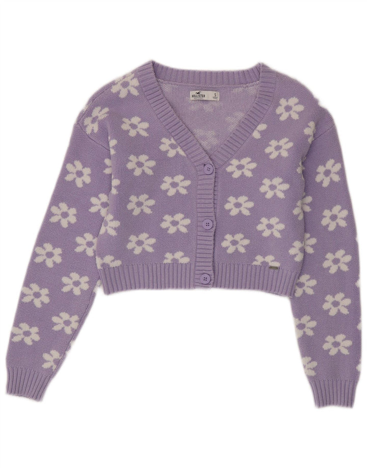 HOLLISTER Suéter tipo cárdigan corto para mujer Reino Unido 10 Pequeño algodón floral morado