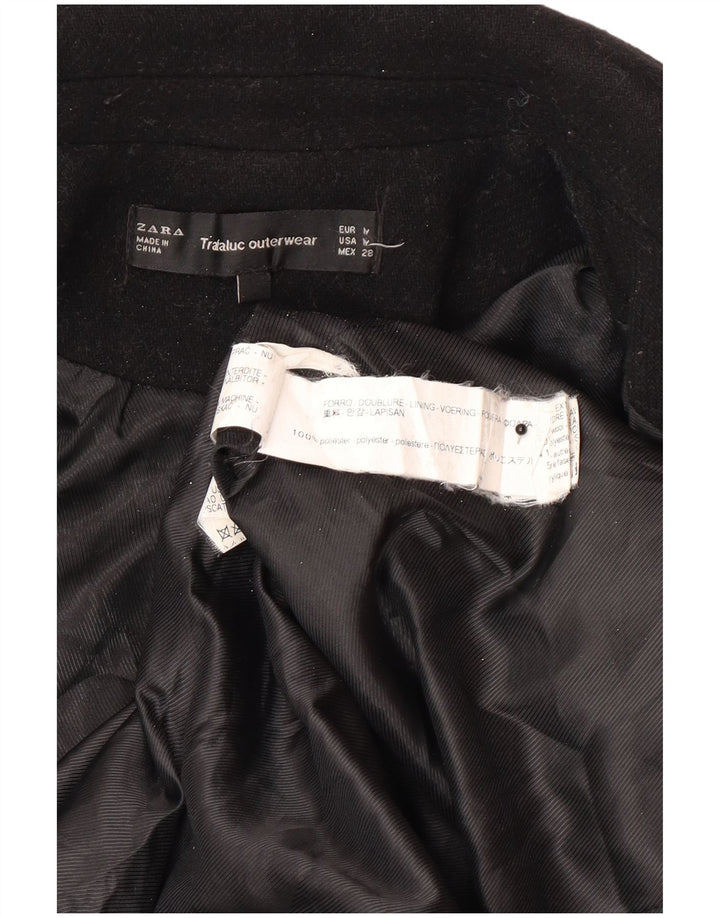 Zara Mujer Abrigo Cruzado UK 42 Medio Poliéster Negro