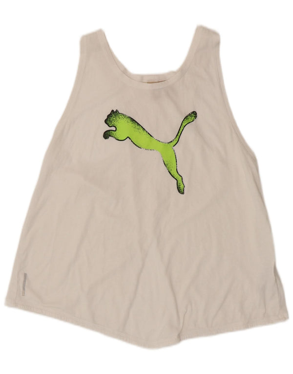 Puma Mujer Gráfico Chaleco Top UK 14 Grande Poliéster Blanco