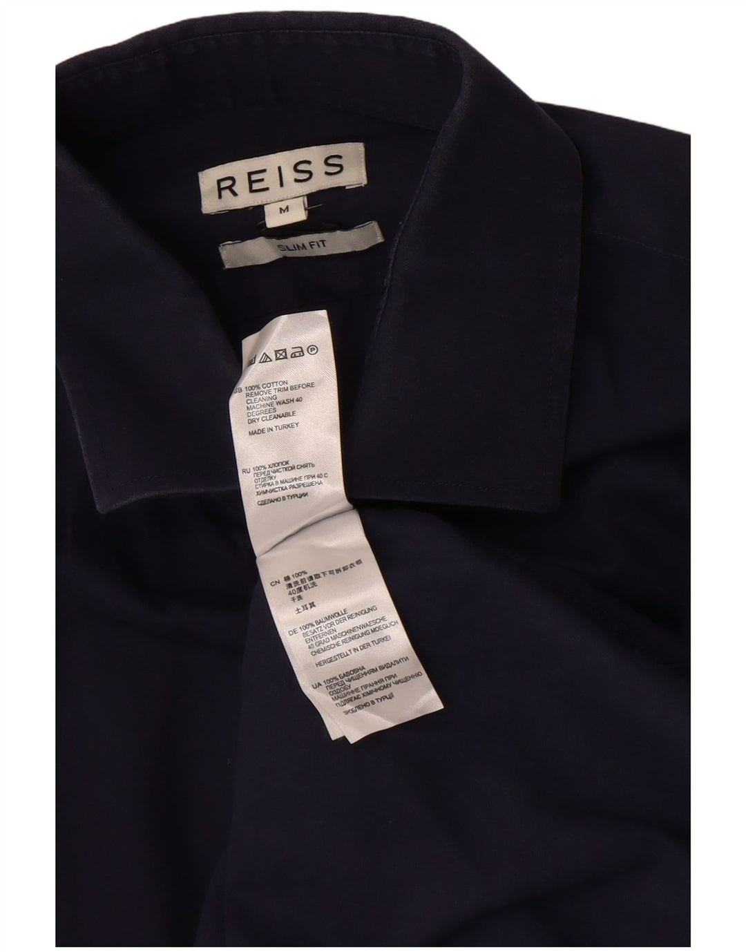 Camisa Reiss Slim Fit De Algodón Azul Marino Medio