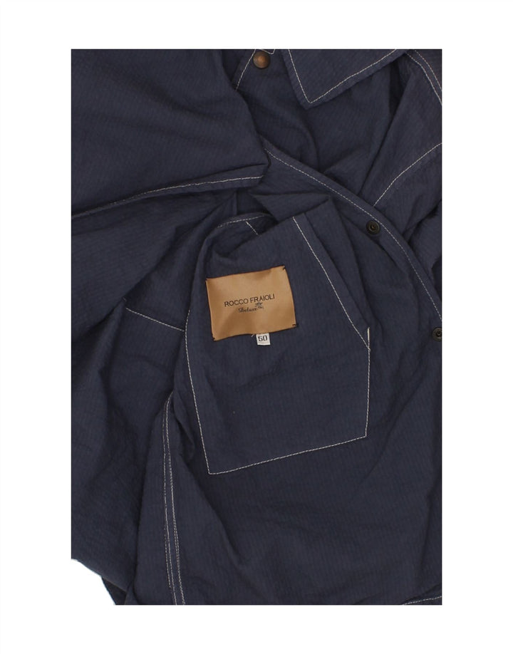 VINTAGE Chaqueta bomber con capucha para hombre IT 50 Azul marino grande