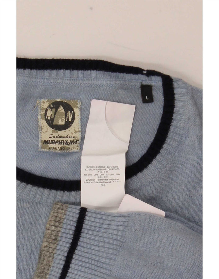 Murphy & Nye Jersey de cuello redondo para hombre de lana azul grande