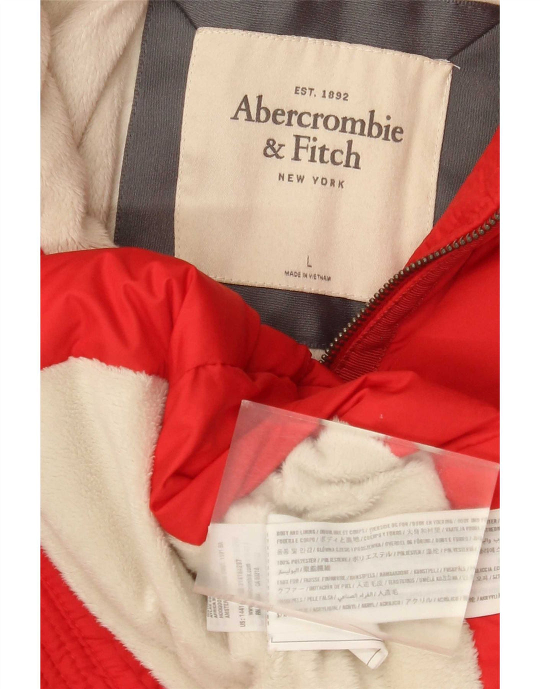 Abercrombie & Fitch Chaqueta acolchada con capucha para mujer UK 46 Grande Poliéster rojo
