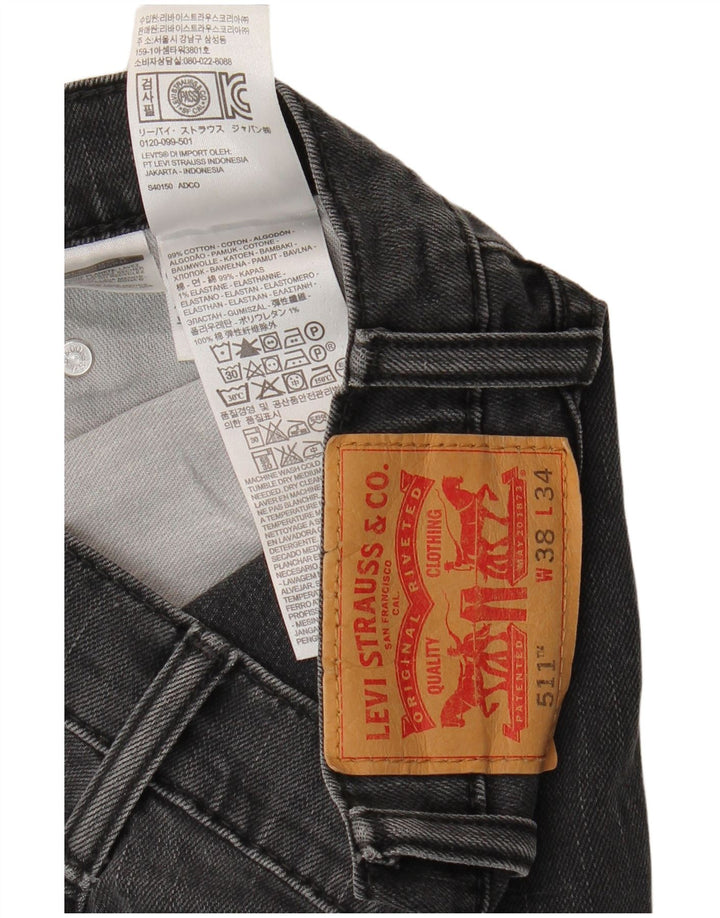 Levi's Hombre 511 Slim Jeans W38 L34 Algodón Negro