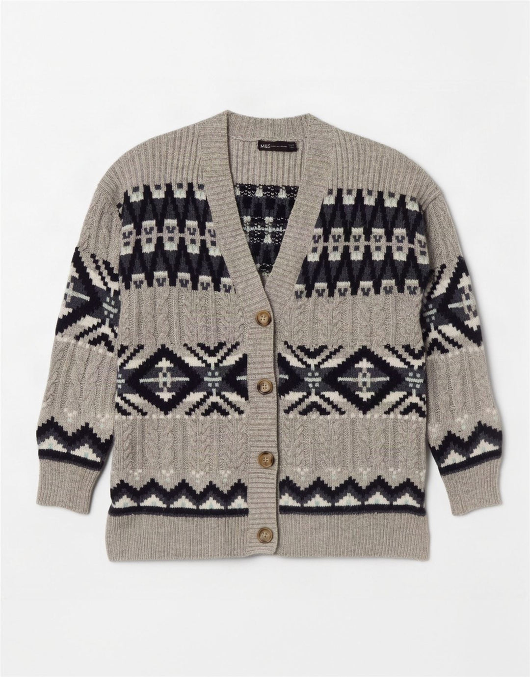 Marks & Spencer Suéter tipo cárdigan para mujer Reino Unido 44 Gris medio Fair Isle