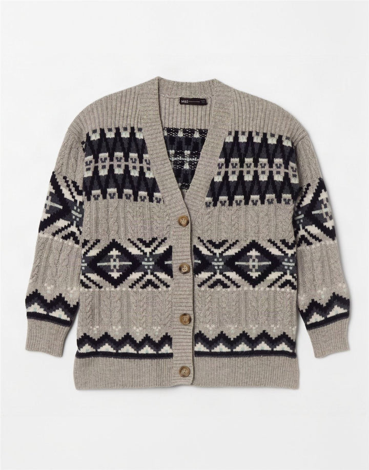 Marks & Spencer Suéter tipo cárdigan para mujer Reino Unido 44 Gris medio Fair Isle