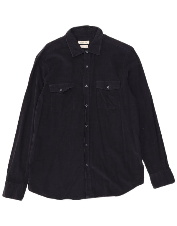 Massimo Dutti Hombre Camisa Pana Large Azul Marino Algodón
