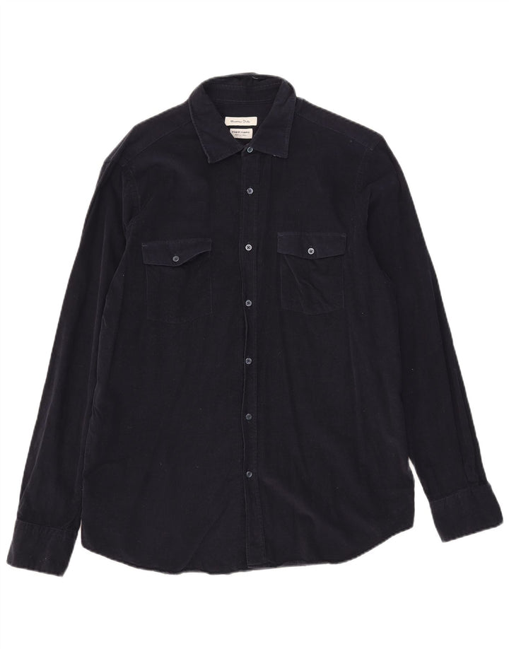 Massimo Dutti Hombre Camisa Pana Large Azul Marino Algodón
